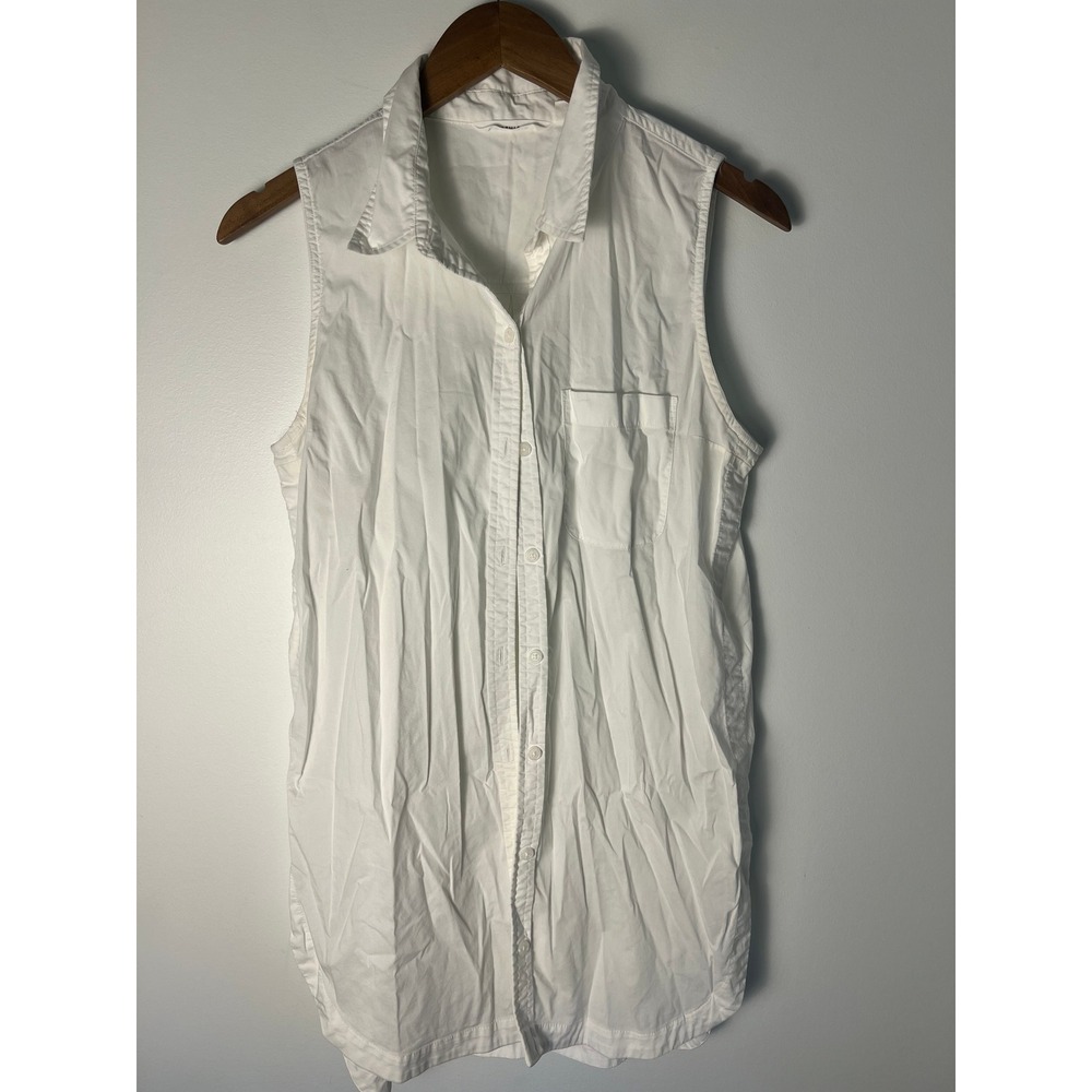 Athleta Sleeveless Button Down Shirt Wm M White Pocket Athleisure Preppy Sporty